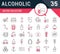 Set Vector Flat Line Icons Alcoholic Drinks