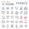 Set Vector Flat Line Icons France and Paris