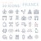 Set Vector Flat Line Icons France and Paris