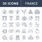 Set Vector Flat Line Icons France and Paris