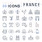 Set Vector Flat Line Icons France and Paris