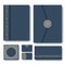 Set of vector folders with vintage geometric monogram frames and elements on dark blue background.