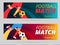 Set of vector football match flyer background with ball and play