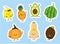 Set of vector fruit stickers Kawaii cute face. Best for learning children of food names