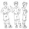 Set of vector full-length hand-drawn Caucasian teens, black and