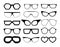 Set of vector glasses on white background, including aviation and pixel style goggles.