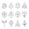 Set of vector graphic hand drawn stylized illustrations of trees. Decorative abstract collection of drawing icons, doodle style.