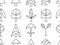 Set of vector graphic hand drawn stylized illustrations of trees. Decorative abstract seamless pattern with drawing icons, doodle