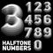 Set of vector halftone embossed numbers. Dotted embossed numbers. Monochrome design