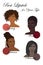 Set of vector hand drawn black women with different types of female appearance. Best lipstick colors for