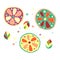 Set of vector hand drawn childish juicy, fruits. Cute childlike lime, orange, lemon, grapefruite, leaves, seeds, drops. Doodle, sk