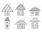Set of vector hand drawn decorative stylized black and white childish houses. Doodle style, graphic illustration. Ornamental cute