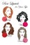 Set of vector hand drawn girls with different types of female appearance. Best lipstick colors for Autumn