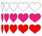 `Set of vector heart icons with a change of outline heart and pink and red hearts surrounded by black.Design the love symbol with