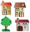 Set of vector houses and tree