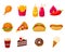 Set of Vector icon illustration of fast food with burger, hot dog, sandwiches