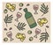 Set of vector icons, bottle wine, olives, cheese,