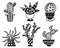 Set of vector icons of cacti and succulents. Hand drawn cute thorny plants. Home flora outline. Doodle plants in a pot. Botanical