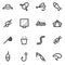 Set of vector icons of fishing, camping, hunting, hiking.