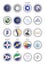 Set of vector icons. Flags and seals of Indiana state, USA