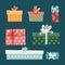 Set of vector icons in flat style for Christmas. Stylish set of gifts