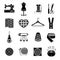 Set of vector icons sewing tools. Black sewing supplies on white background