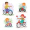 Set of vector icons small children on bicycles