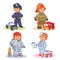 Set vector icons of small children different professions