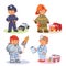 Set vector icons of small children different professions