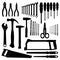 Set vector icons of tools on a white background.