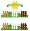 Set of vector Illustration of different seamless wooden fences with green grass