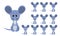 Set of Vector illustration funny cartoon little grey mouse with facial Expressions