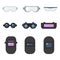 Set of vector illustration safety goggles and welding helmet