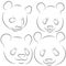 Set of vector illustration. Stylized pandas faces. Hand drawn li