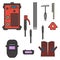 Set of vector illustration welding arc equipment machine glove helmet holder hammer