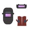 Set of vector illustration welding equipment helmet automatic dark glove