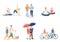 Set of vector illustrations of active elderly couple