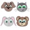 Set of vector illustrations of animal heads. Dog, cat, hare, bear.