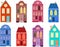 Set of vector illustrations of colorful houses in the European style