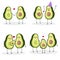 A set of vector illustrations with cute avocados in the process of creating a family