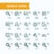 Set of vector illustrations fine line icons of analysis, search of information. 32x32 and 16x16 pixel perfect
