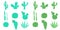 Set of vector illustrations with flat cacti two color options. Cacti with flowers