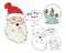 Set of vector illustrations with the image of Santa Claus and a glass ball with Christmas trees. Hand drawn in doodle style.