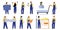 Set of vector illustrations of people builders. Construction workers and related positions. People in uniform with items for