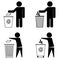 Set of vector illustrations of people throwing trash in the trash can.  Can be used as a sign to throw garbage in the dustbin
