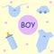 Set of vector illustrations it\\\'s a baby boy. Illustrations in gentle blue tones