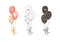 A set of vector illustrations of three balloons with hearts. Valentine`s day illustration in outlines, flat and simple style
