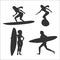 Set of vector illustrations with woman surfers