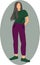 Set of vector images of beautiful proud girls with long hair in t-shirts and jeans.For a website, beauty salon, hair salon, clothi