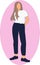 Set of vector images of beautiful proud girls with long hair in t-shirts and jeans.For a website, beauty salon, hair salon, clothi